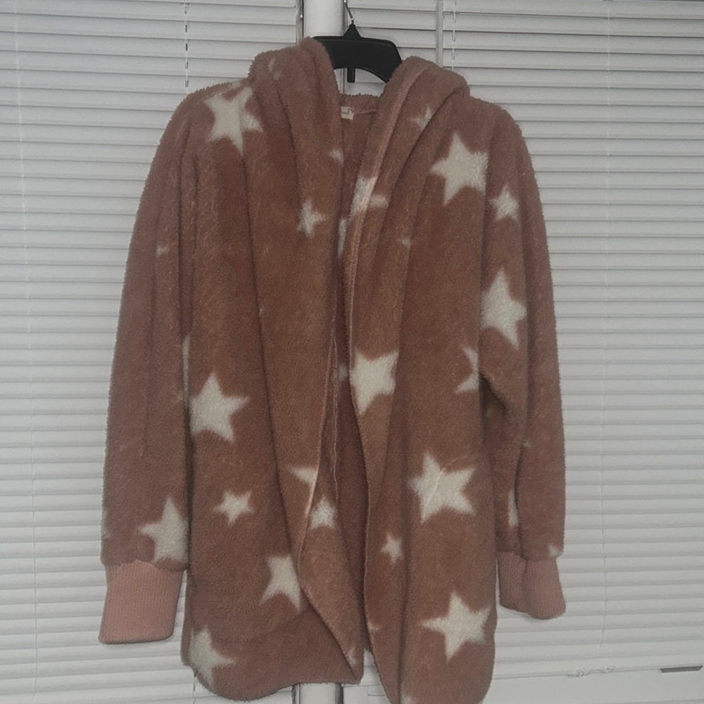 Pink and white stars sherpa jacket